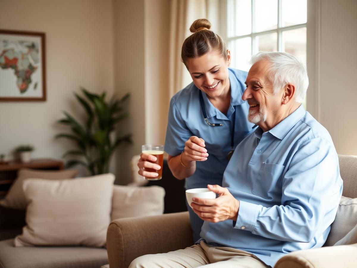 Care worker helping an elderly client at home